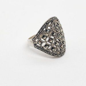 Vintage .925 Sterling Silver & Marcasite Pave Ring, Size 8